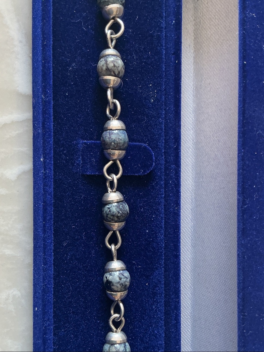 Blue Marbled Bead Link Bracelet
